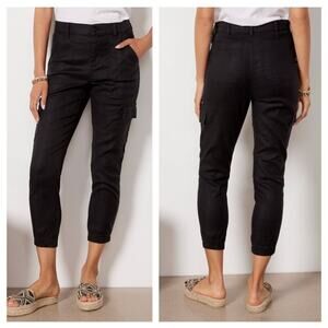 Evereve Pants Womens 29 Black Tessa Cargo Jogger Linen Cropped Utility Casual